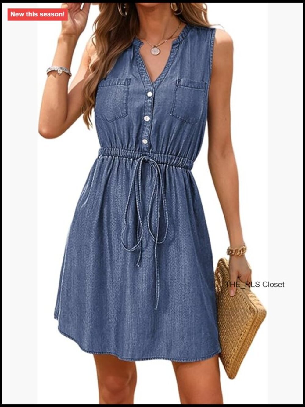 Lightweight Lyocell V-Neck Sleeveless Button Down Casual Jean Dress - Picture 1 of 7